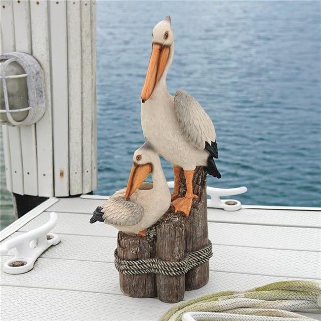 Coastal Pelican Pair on Faux Wood Pilings Statue
