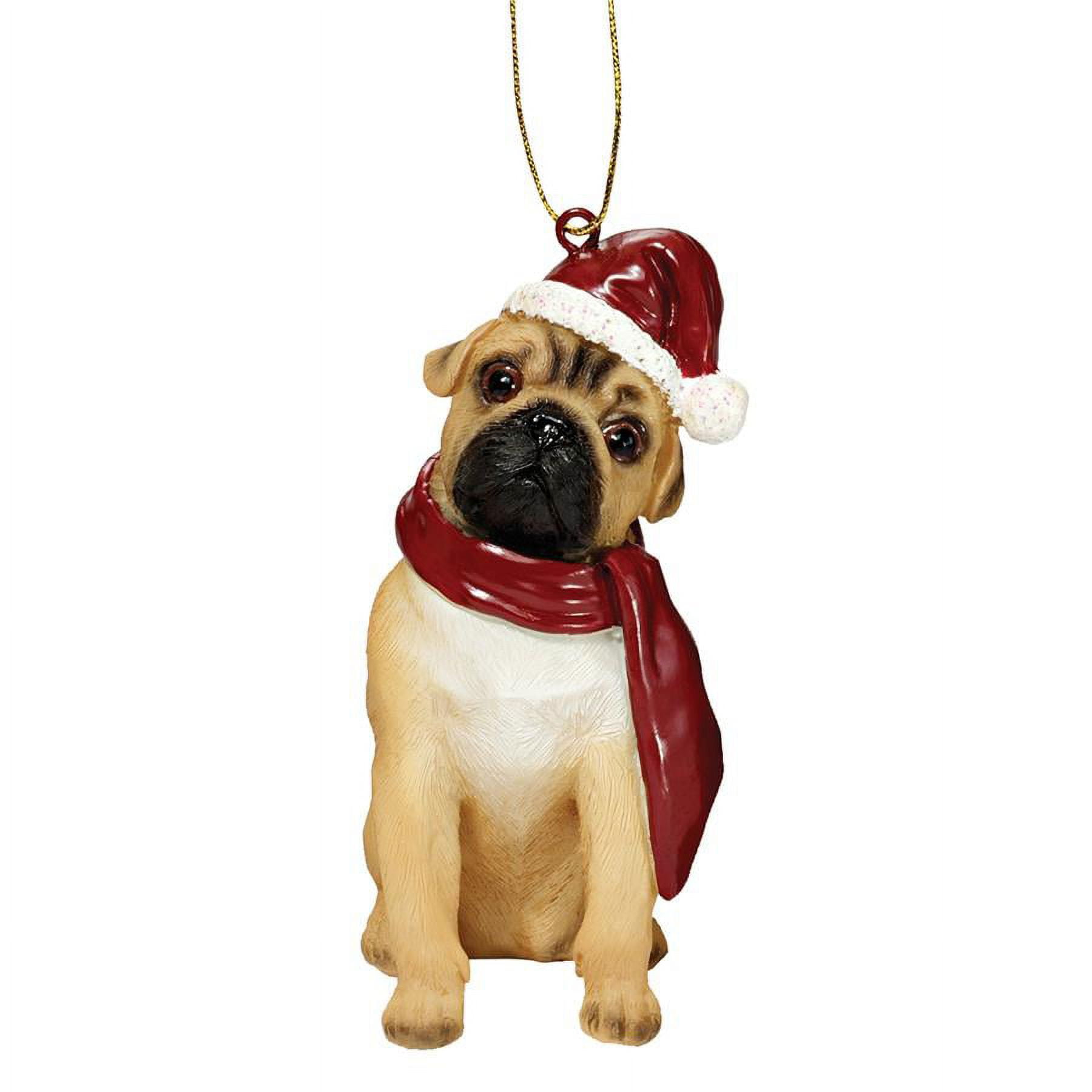 Festive Pug Dog Ornament with Santa Hat and Scarf