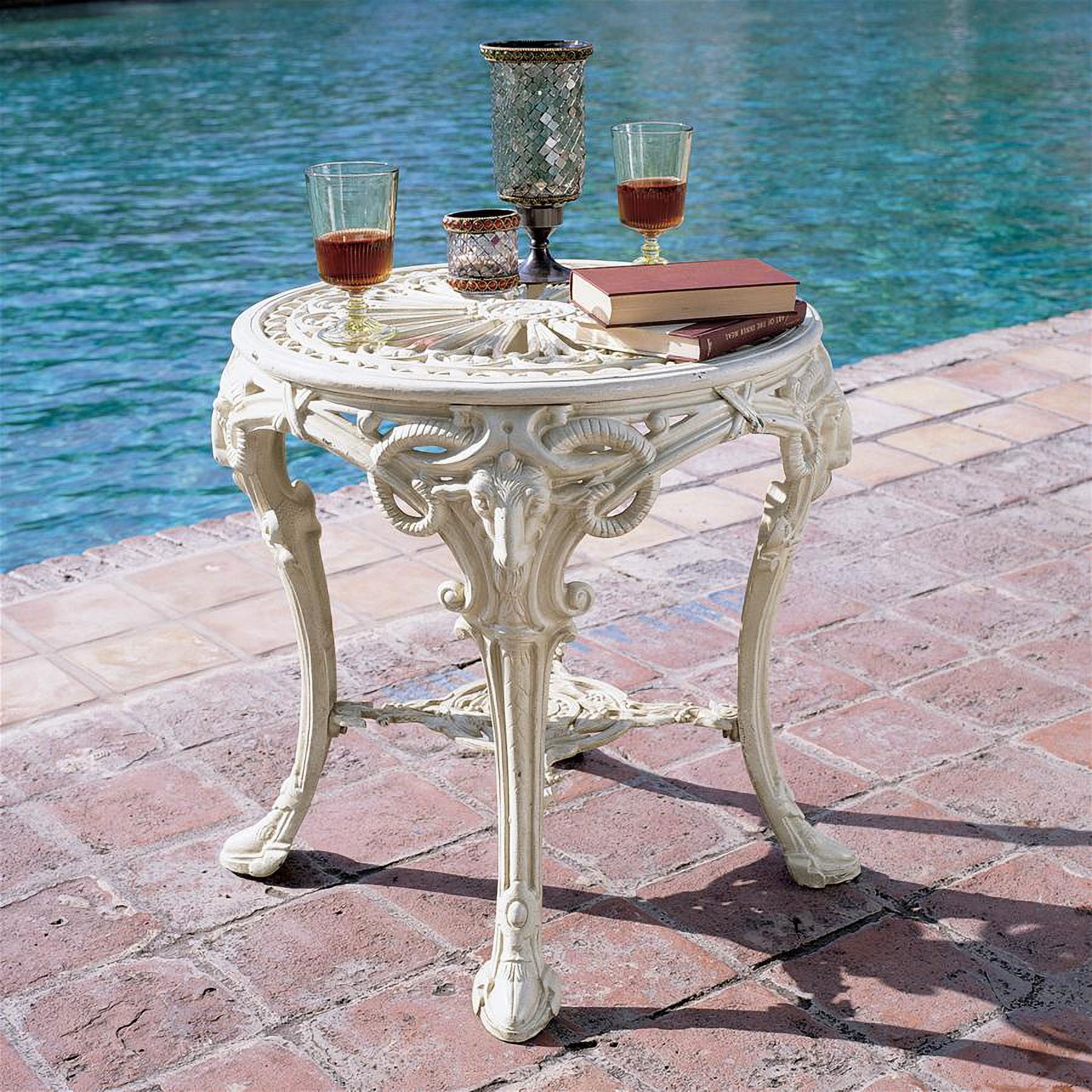 Victorian Cream Iron Garden Table with Ram Motif Legs