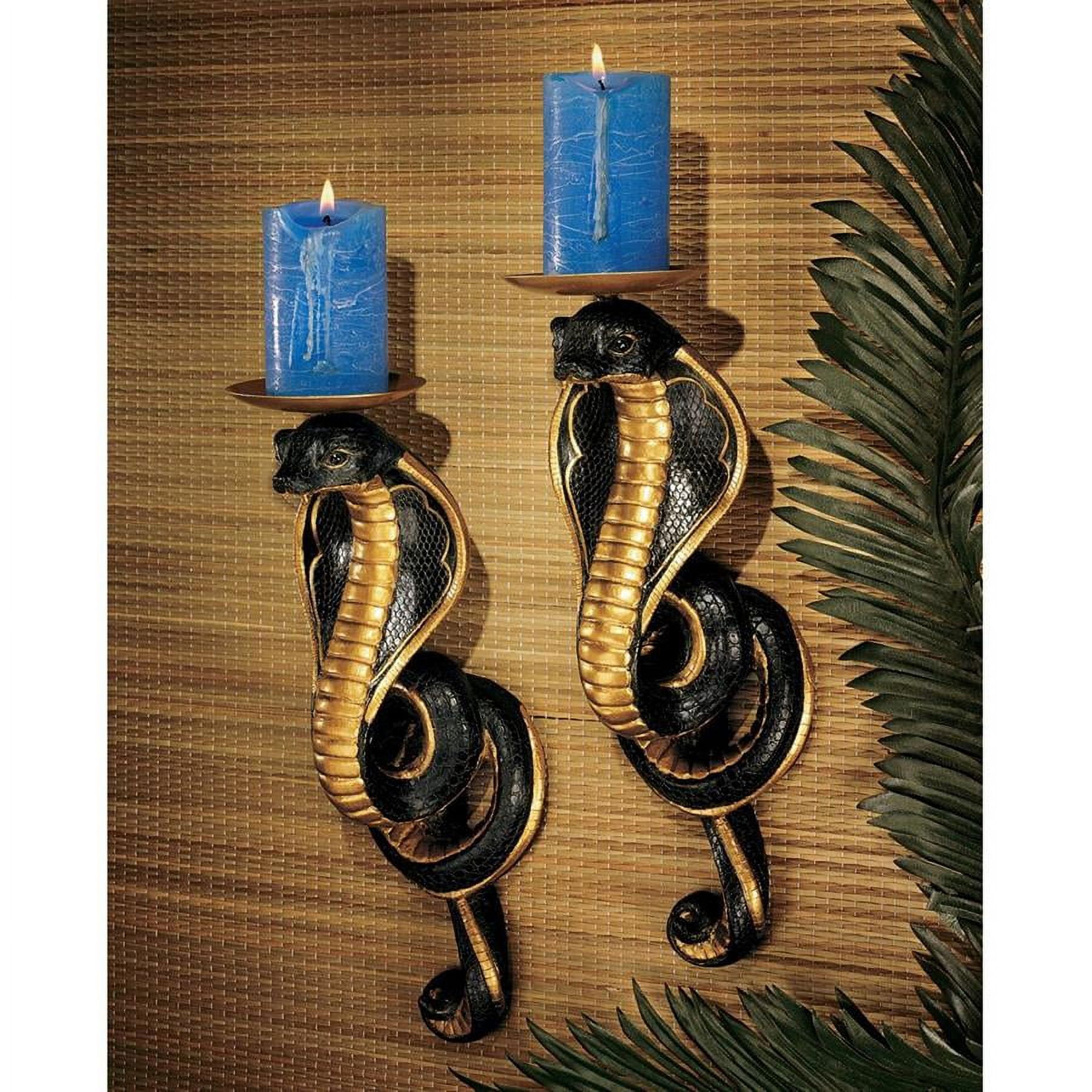 Antiqued Gold Renenutet Cobra Goddess Resin Wall Sconces, Set of Two