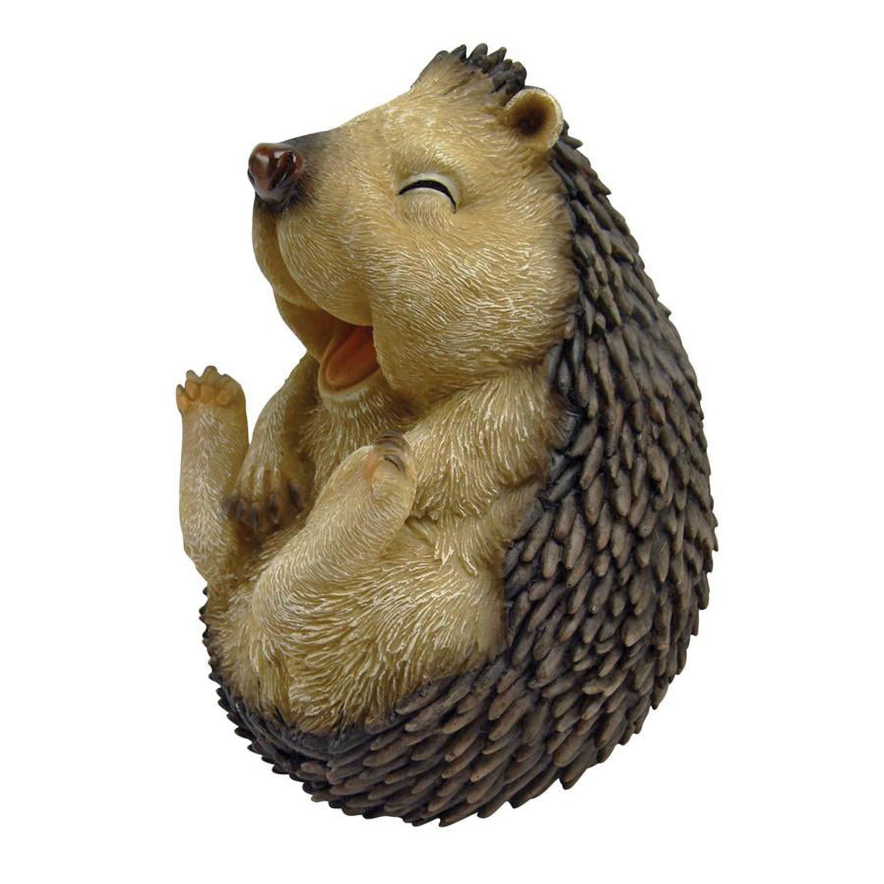 Small Beige and Brown Resin Laughing Hedgehog Garden Statue