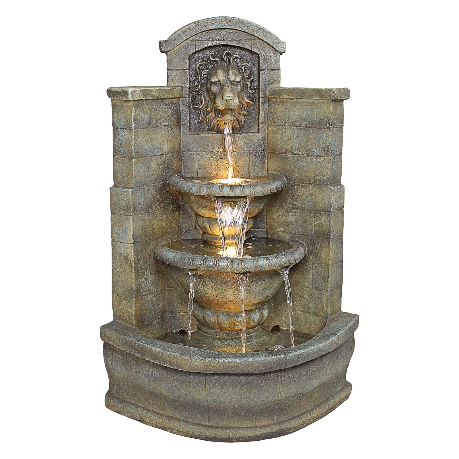 Saint Remy Antique Stone Resin Corner Fountain with LED Lights