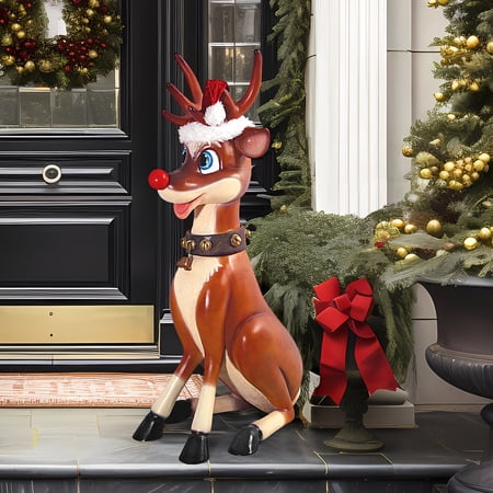 Design Toscano Santa's Christmas Red-Nosed Reindeer Statue Collection: Set of Two