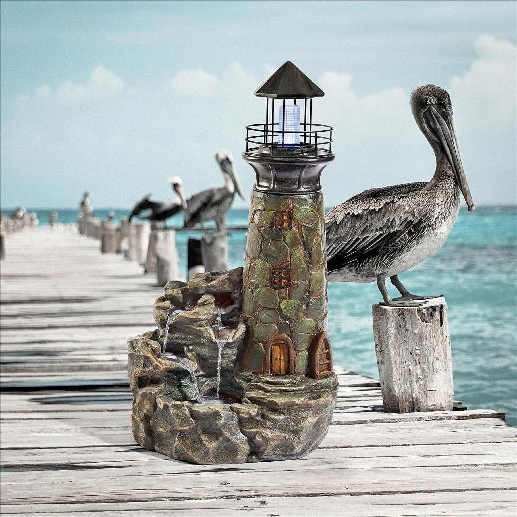 Design Toscano Seaside Lighthouse LED Illuminated Cascading Garden Fountain