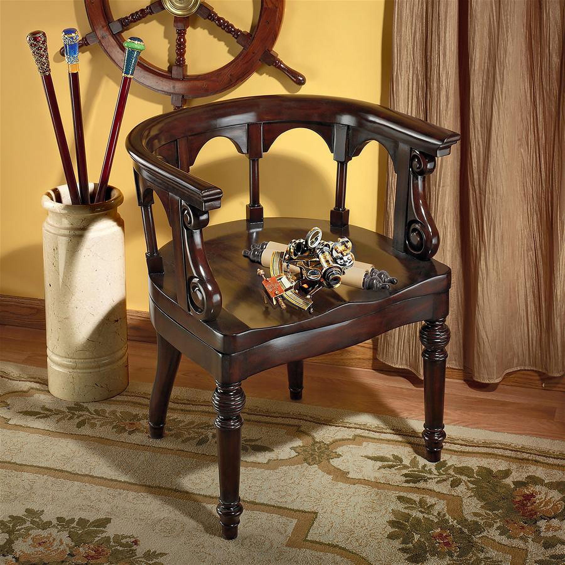 Sir Raleigh Hand-Carved Ivory Leather Side Chair with Walnut Finish