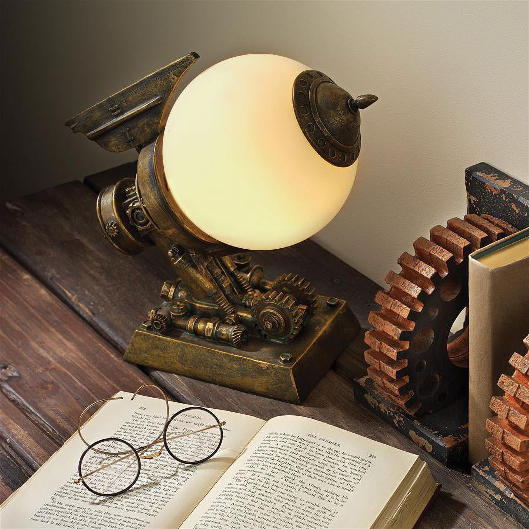 Bronze Steampunk Airship Sculpture with Frosted Glass Orb