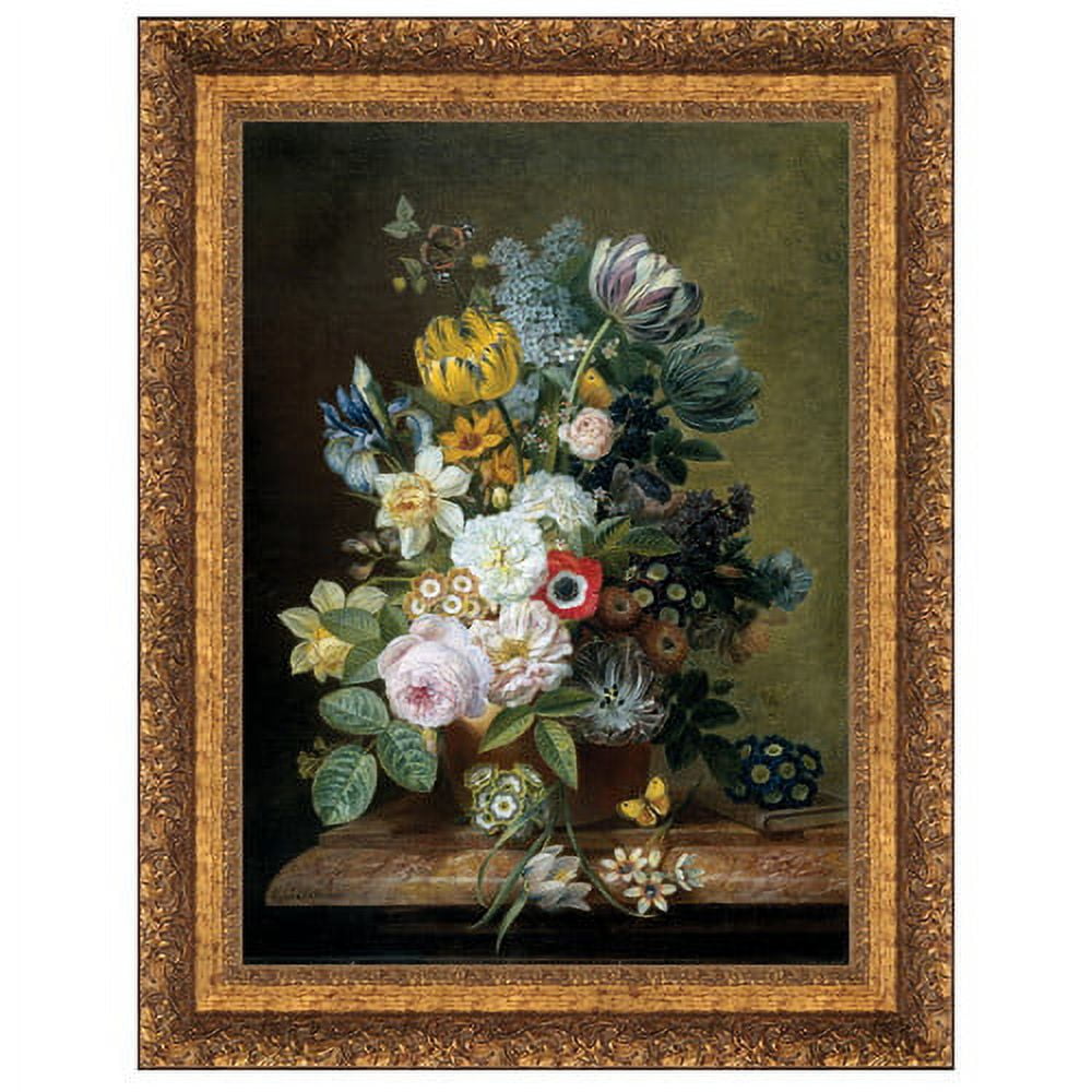 Still Life with Flowers 23" x 18" Gold Framed Canvas Painting