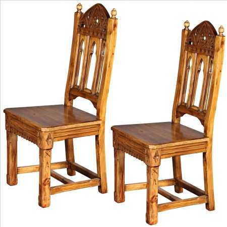 Design Toscano Sudbury Hand-Carved Solid Pine Gothic Side Chair - Set of Two