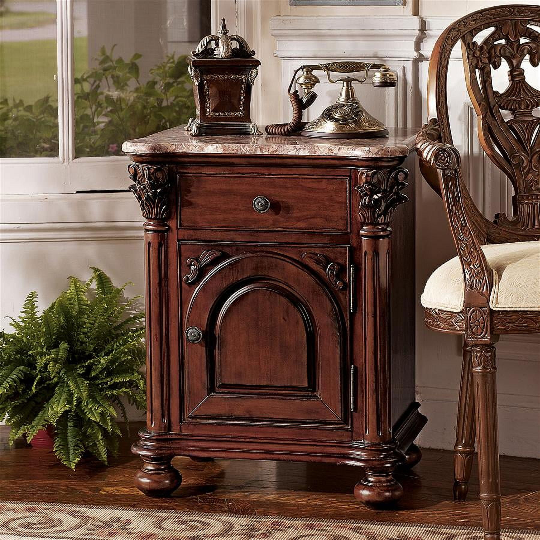 Cremona 22" Marble Top Wood End Table with Storage