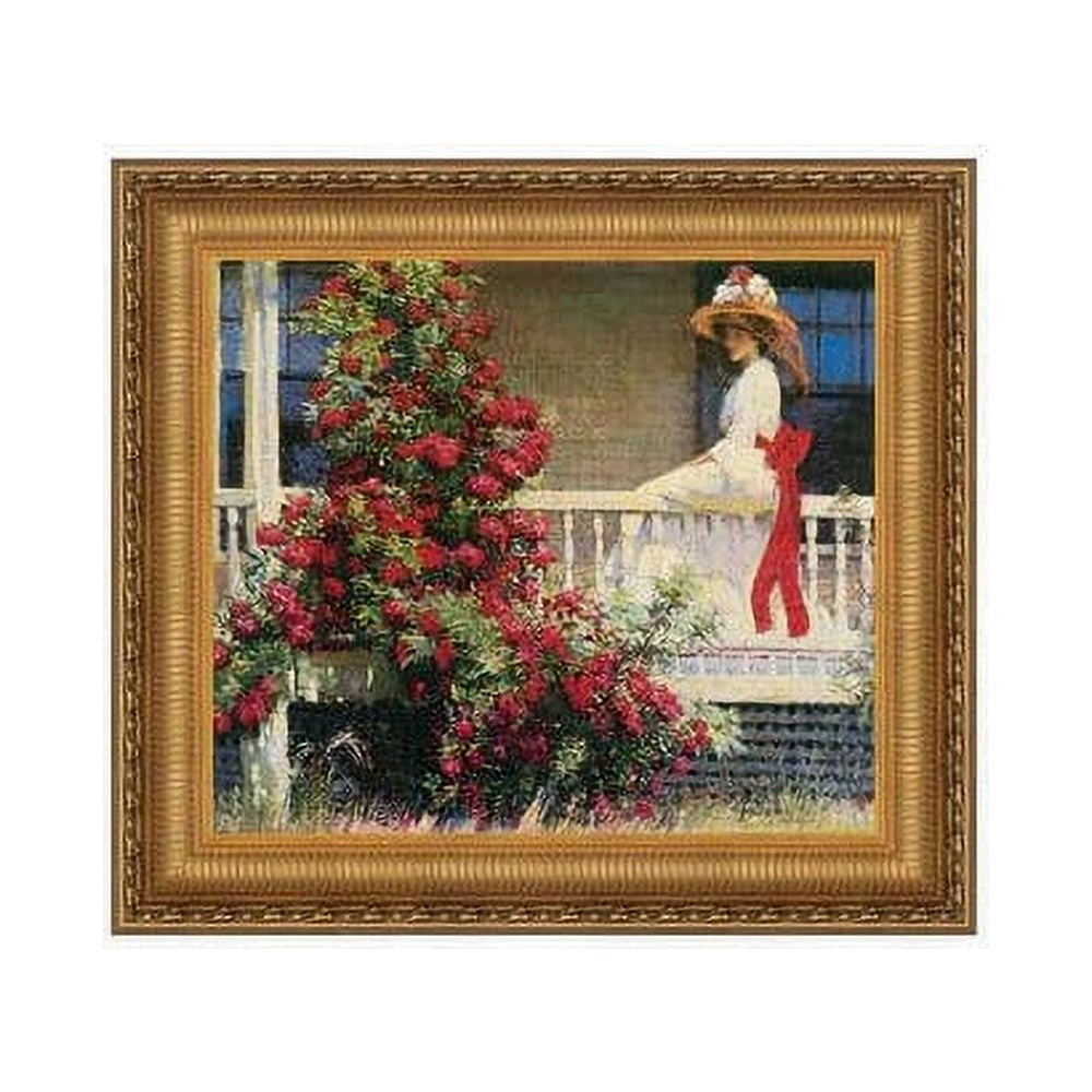 Crimson Rambler Neo-Impressionist Canvas Painting with Gold Frame