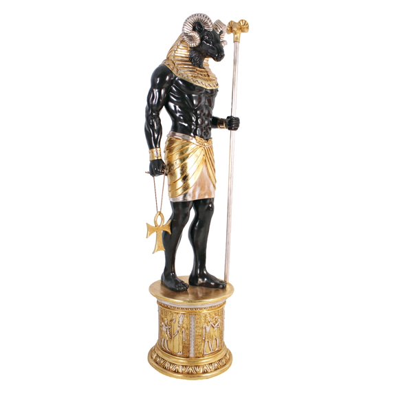 Design Toscano The Egyptian Grand Ruler Collection: Life-Size Khnum Statue atop a Temple Column Mount