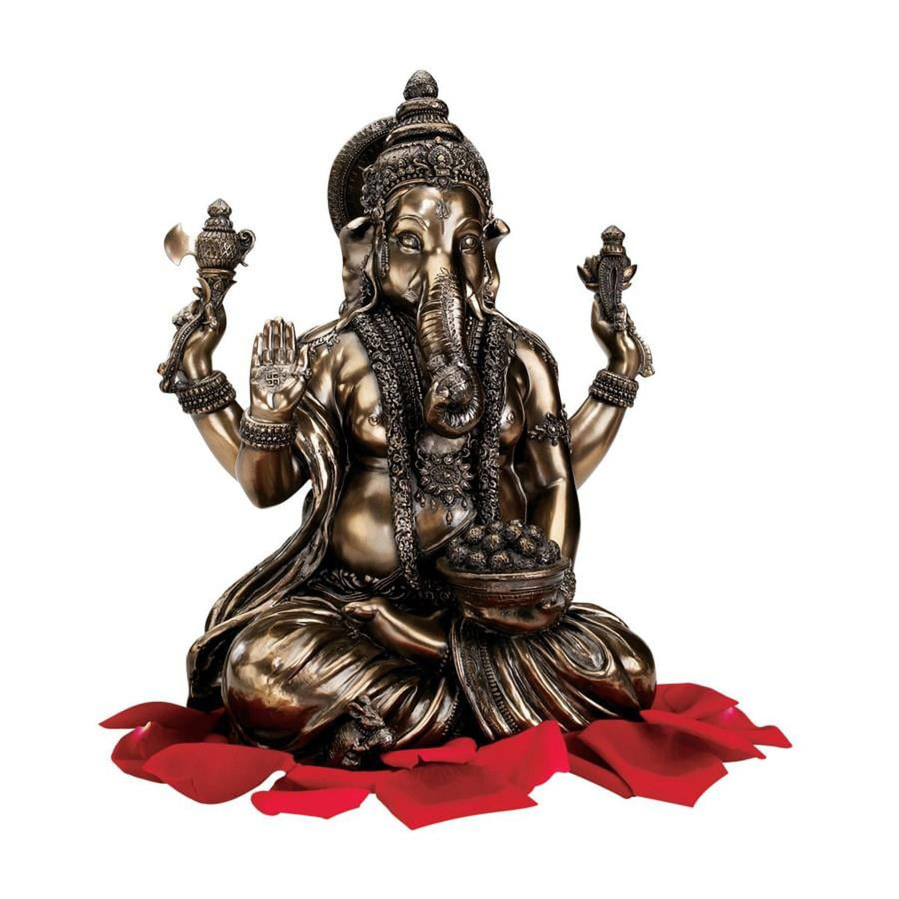 Bronze Finish Resin Sitting Ganesha Elephant Statue, 11 inches tall