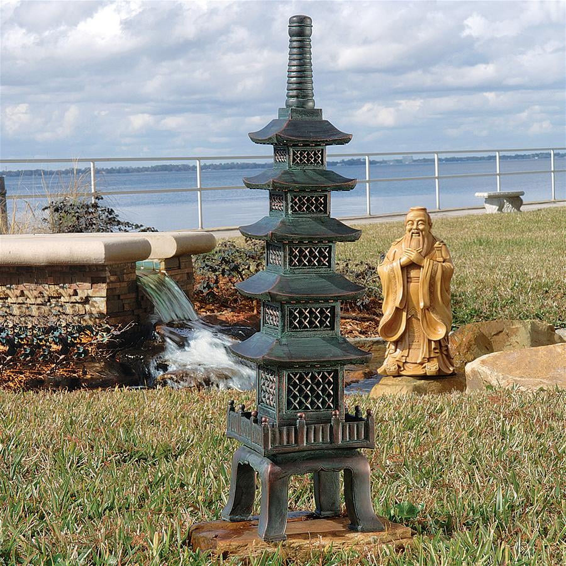 Verdigris Bronze Resin Asian Garden Pagoda Sculpture