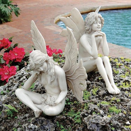 Design Toscano The Secret Garden Fairy Statues: Set of Gazing Fairy & Pondering