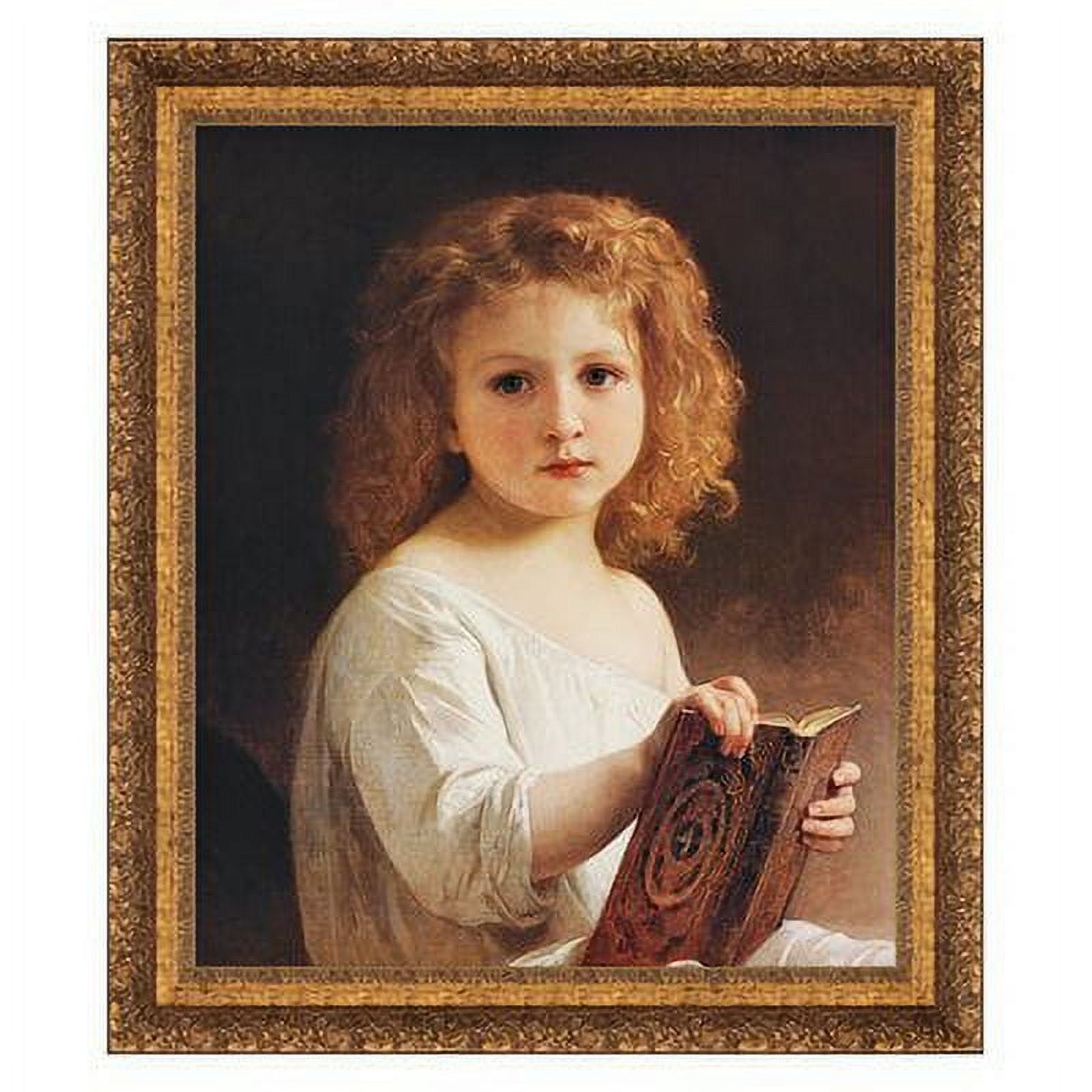 Golden Framed Canvas Painting of Girl Reading Book