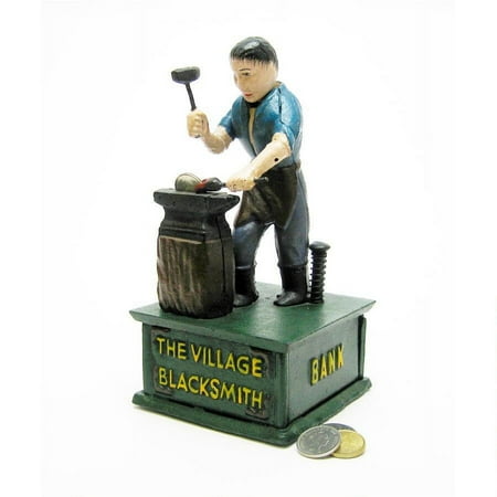 Design Toscano The Village Blacksmith Collectors' Die Cast Iron Mechanical Coin Bank