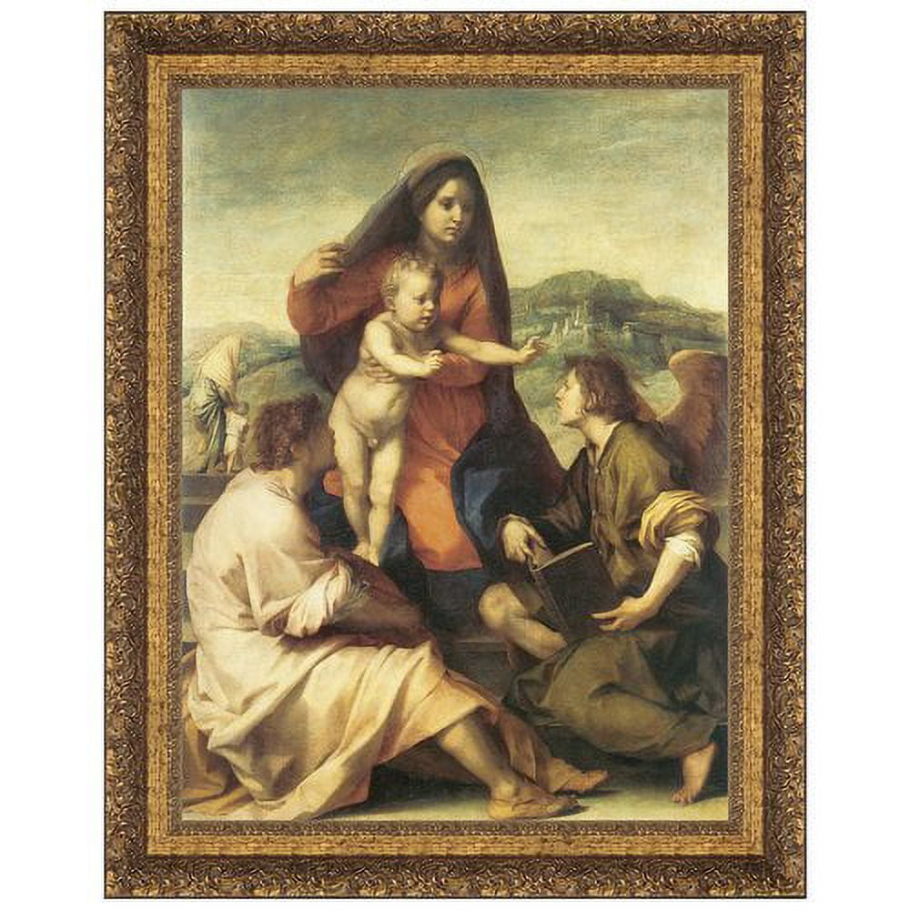 Large Framed Angelic Canvas Painting with Gold-Toned Finish