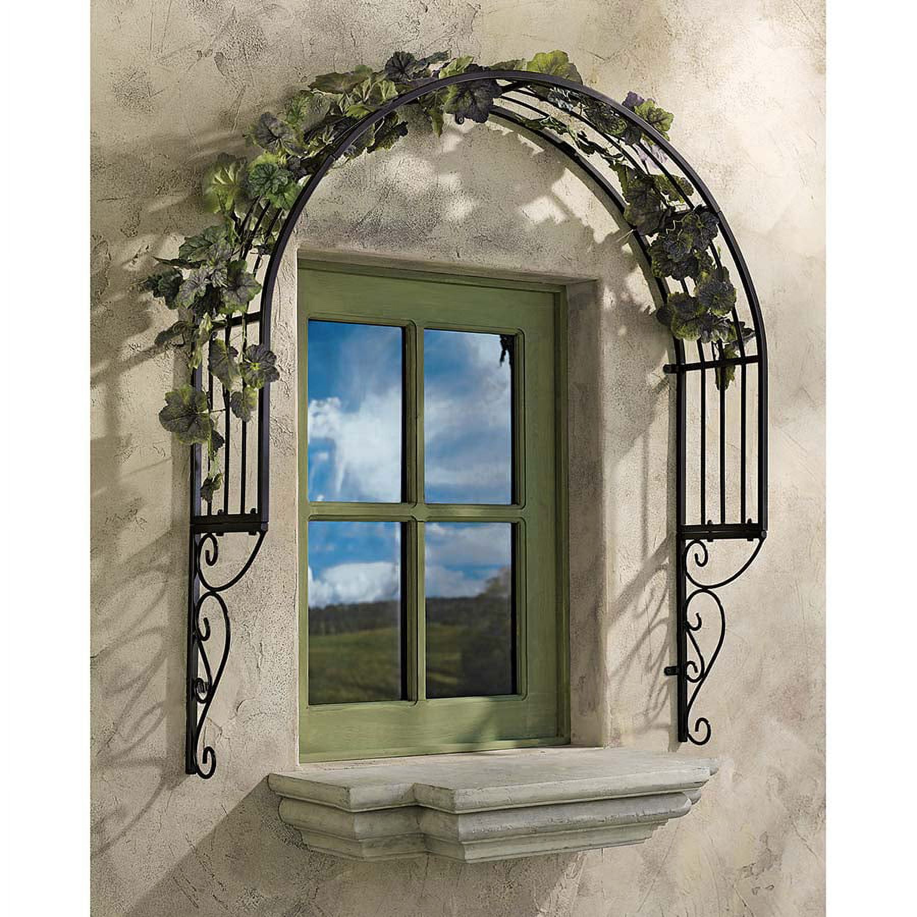Chocolate Brown Metal Arched Garden Window Trellis