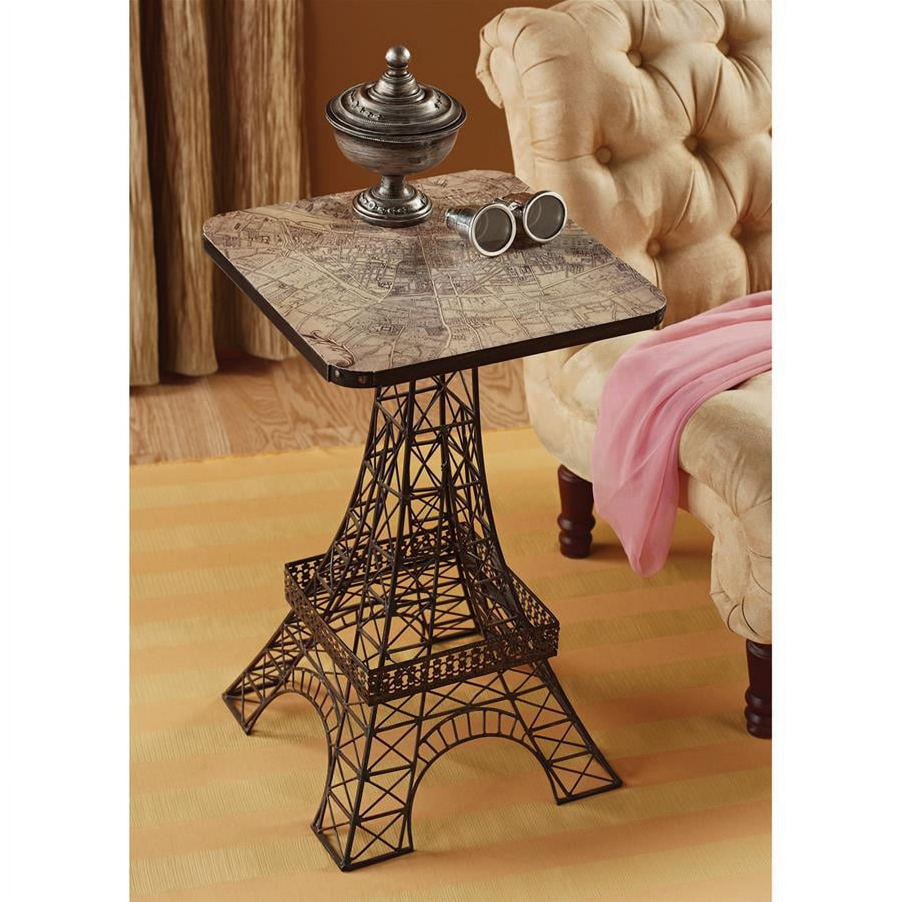 Eiffel Tower Inspired Metal Side Table with Paris Map Top