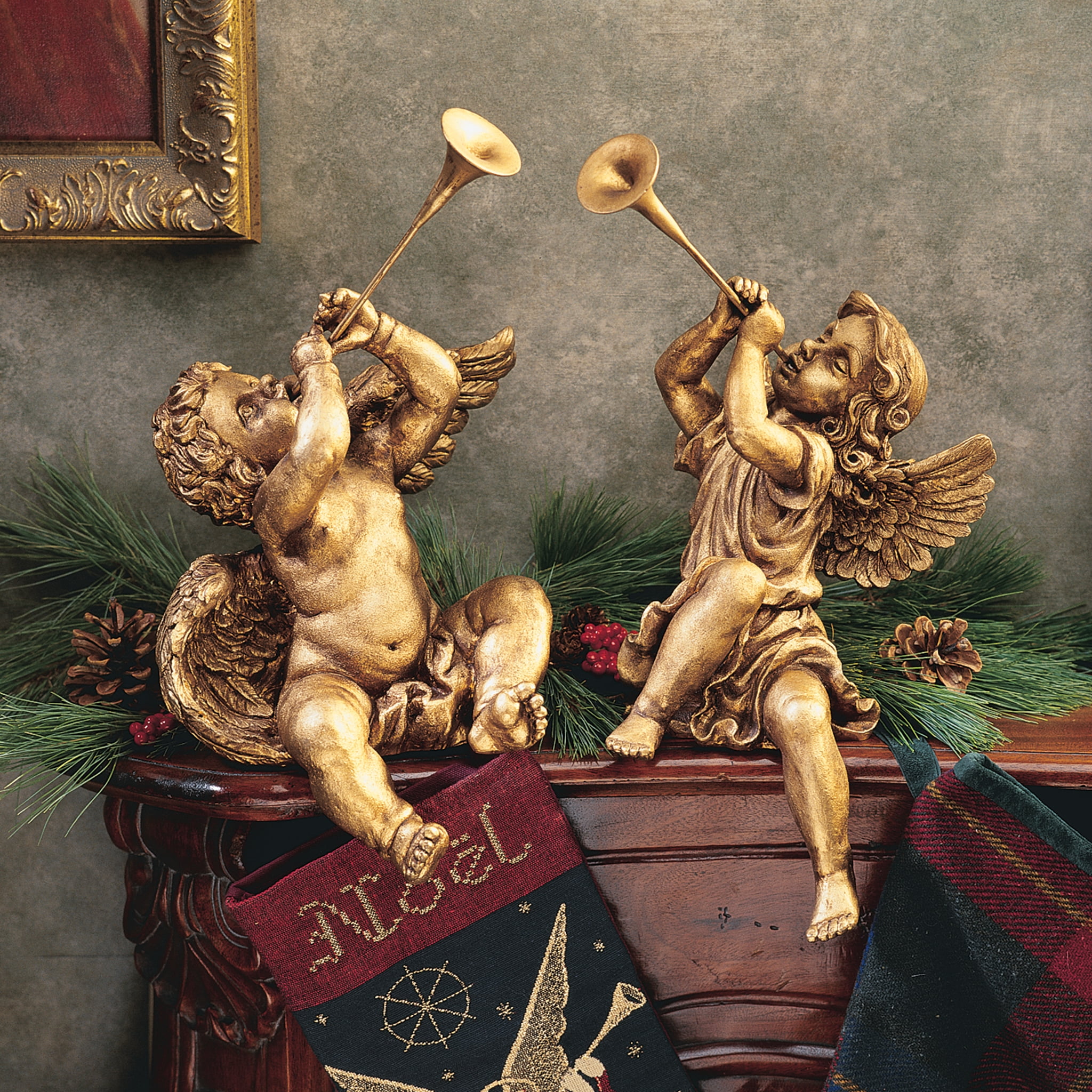 Design Toscano Trumpeting Angels of St. Peters Square (Set Includes: Boy  Angel & Girl Angel)