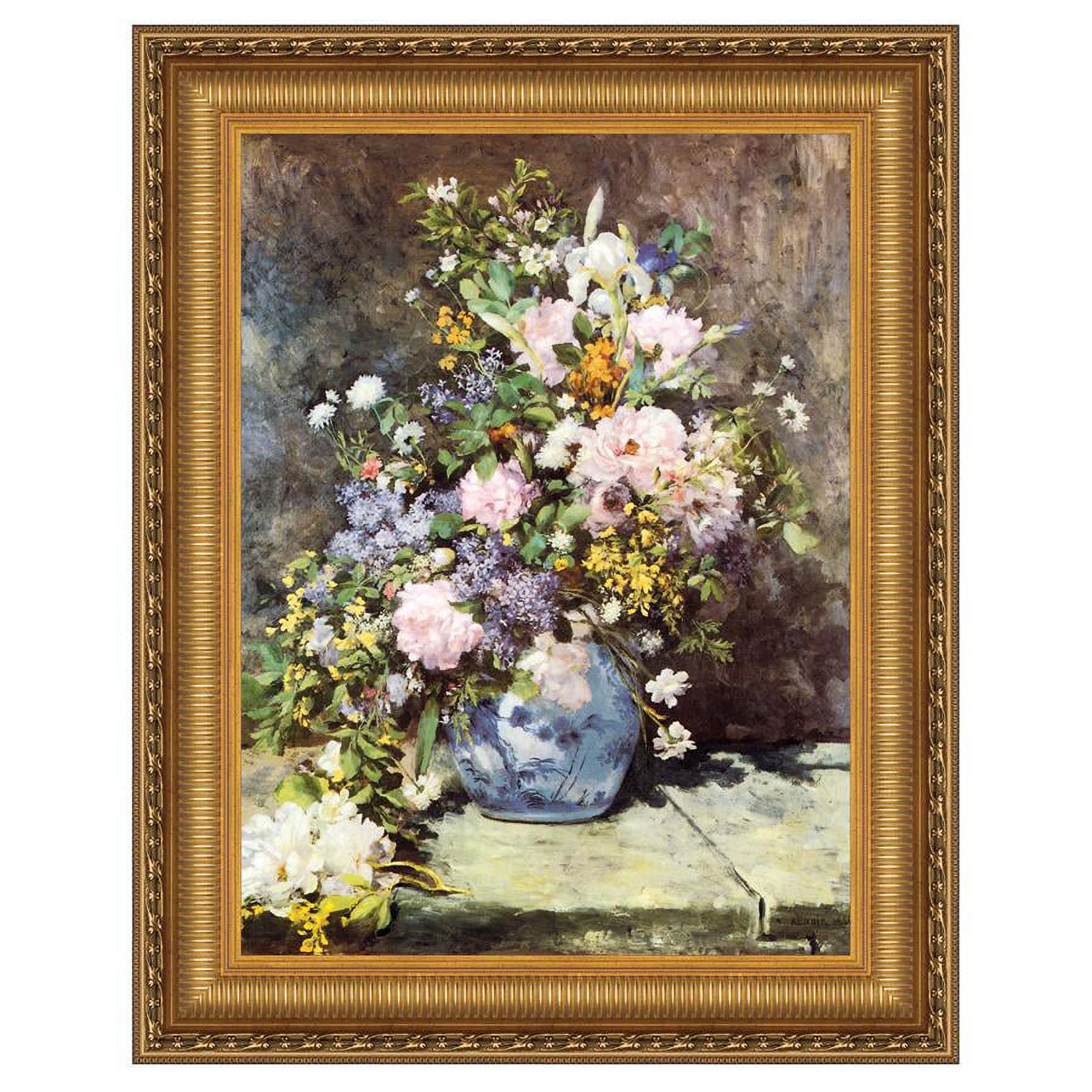 Gold Framed Floral Canvas Painting by Pierre-Auguste Renoir