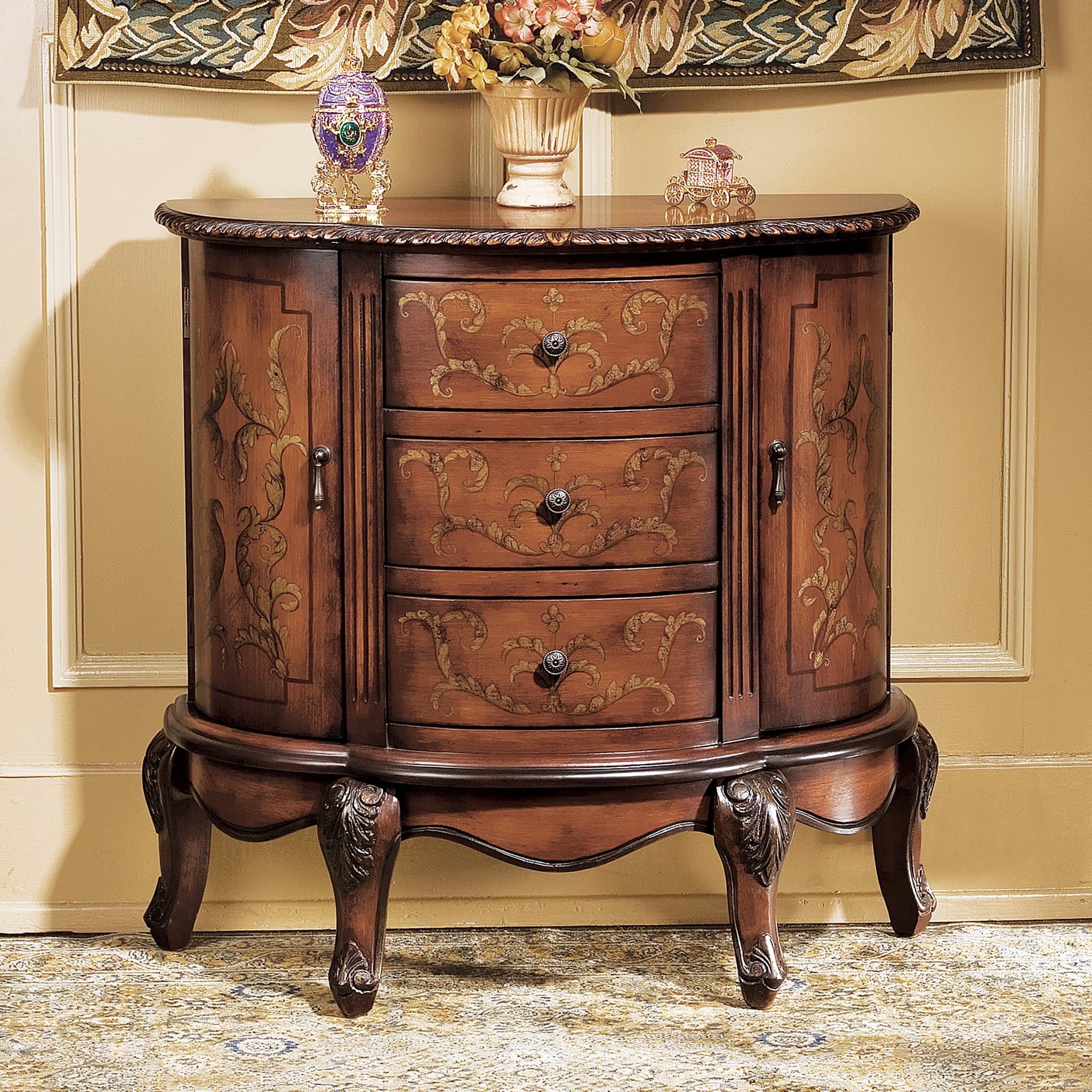 Traditional Wood Console Table with Storage and Drawers