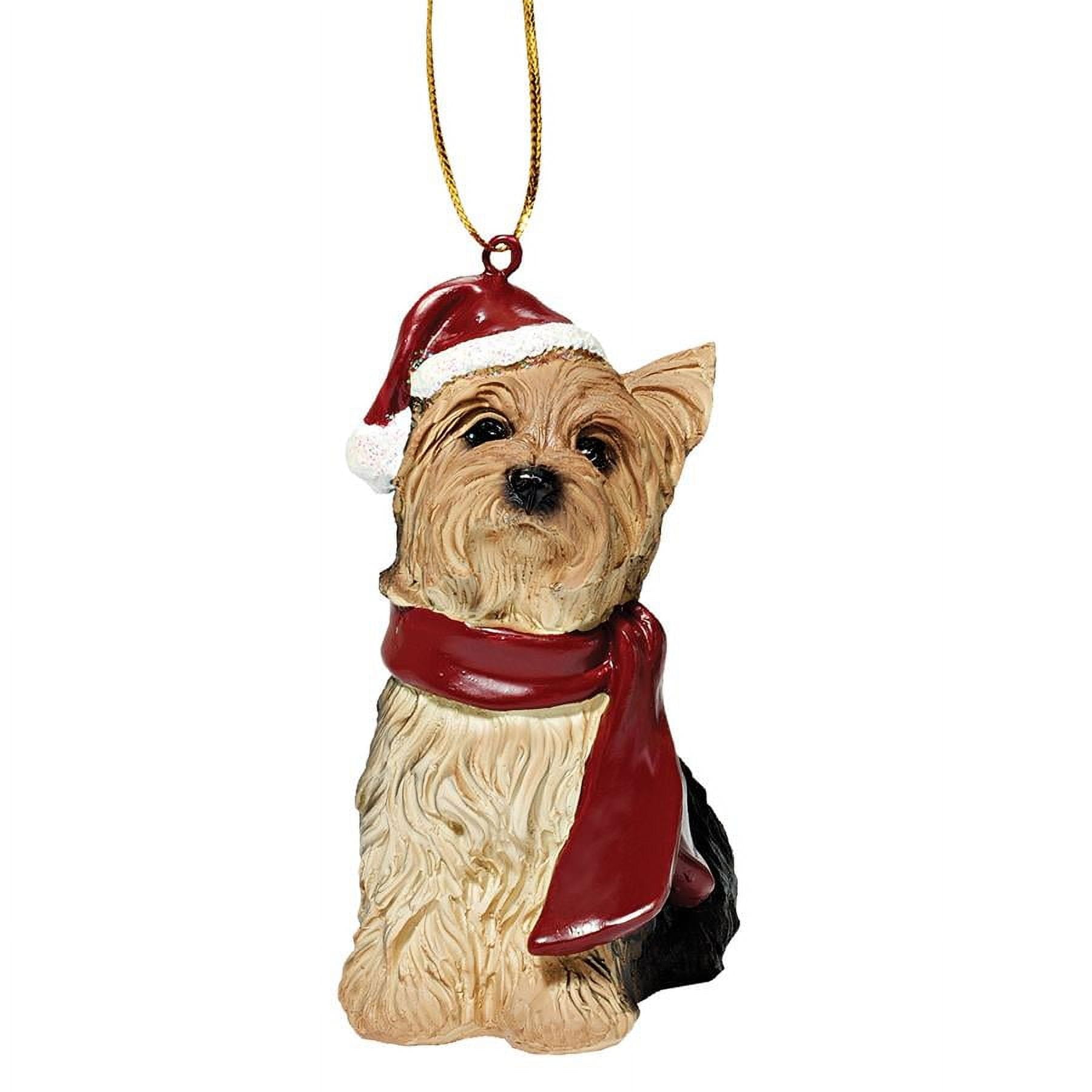 Festive Yorkshire Terrier Resin Holiday Ornament with Santa Hat and Scarf