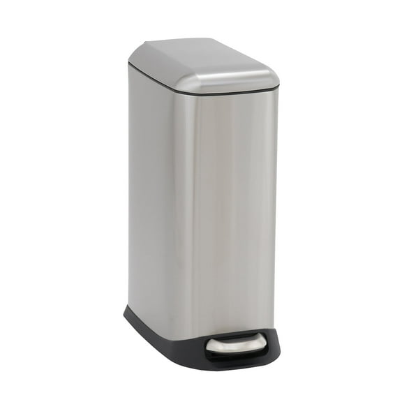 Design Trend Oval Slim Stainless Steel Step Trash Can with Soft Close Lid | 20 Liter / 5 Gallon, 16.26" L x 21.73" W x 9.25" H, Silver