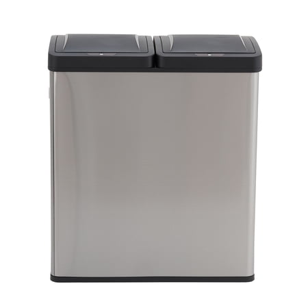 Design Trend Stainless Steel Touchless Trash Can with Dual Compartments, 30 Liter / 8 Gallon