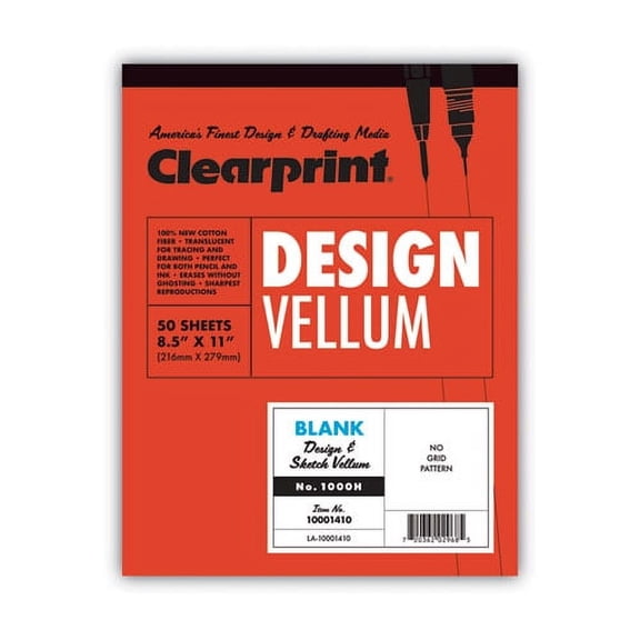 Design Vellum Paper, 16 lb Bristol Weight, 8.5 x 11, Translucent White, 50/Pad | Bundle of 10