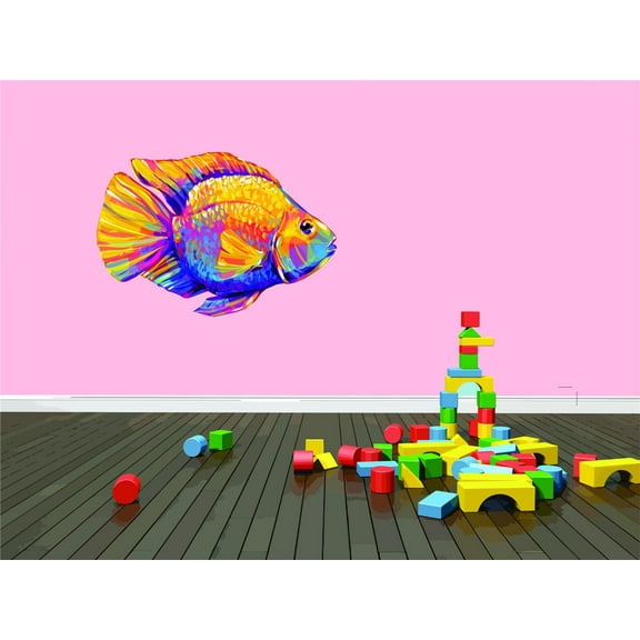 Design With Vinyl Artwork Bright Colorful Fish Aquariums Water Animals Wall Decal for Children - Outdoor Koi Ponds Fishing Ocean Beauties Themed Décor - Size: 16 In x 23 In