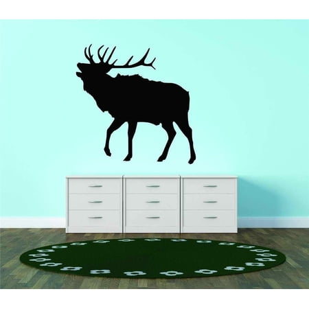 Design With Vinyl Artwork Deer Buck Antlers Hunting Ram Wildlife Drawn Wall Decal for Family - Whitetail Doe Elk Vegetation, Acorns and Nuts Themed Décor - Size: 20 In x 20 In