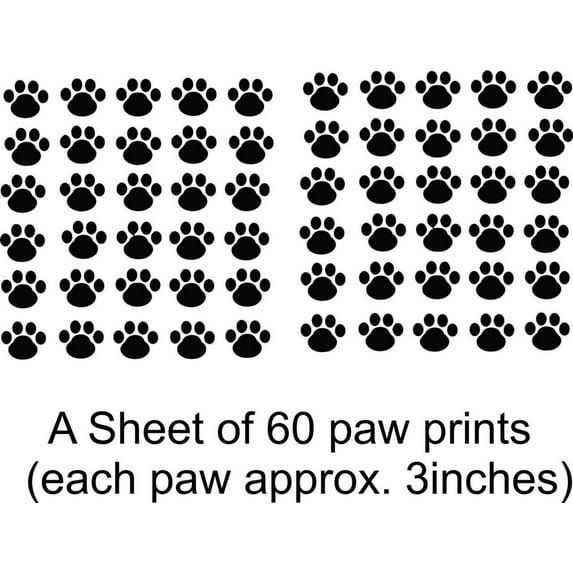 Design With Vinyl Artwork Dog Paw Prints Sheet Of 60 Beloved Pet Wall Decal for Children - Symbolizes Protection Strength Connection Nature Themed Décor - Size: 7 In x 10 In