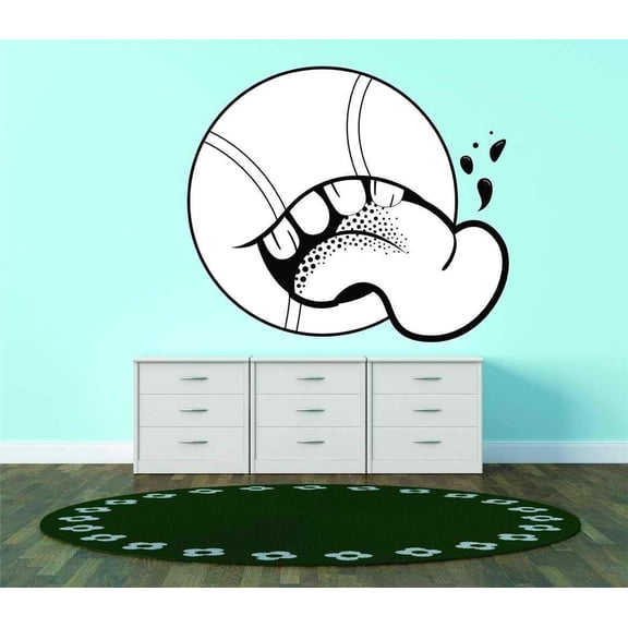 Design With Vinyl Artwork Fuuny Cartoon Basketball Tongue Out Wall Decal for Boys - Hoop Net Ring Dribbling Slam Dunk Themed Decal - Size: 20 In x 20 In