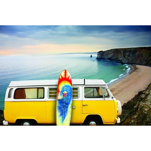 Design With Vinyl Artwork Hippie Van 1960's Microbus Minibus Wall Decal for Family - Peace Sign Wagon traveling to Concerts Themed Décor - Size: 10 In x 16 In