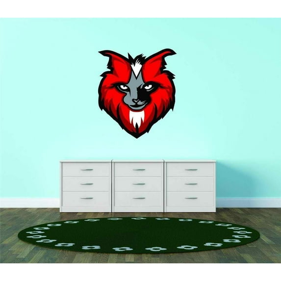 Design With Vinyl Artwork Lion Tiger Wild Cat Head With Red Hair Wall Decal for Boys - Roar King Of Land Warrior Beast Prey Themed Décor - Size: 15 In x 15 In
