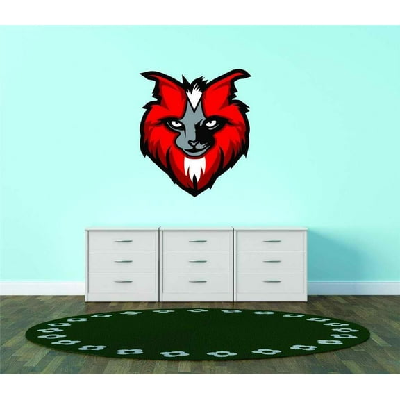 Design With Vinyl Artwork Lion Tiger Wild Cat Head With Red Hair Wall Decal for Boys - Roar King Of Land Warrior Beast Prey Themed Décor - Size: 23 In x 23 In