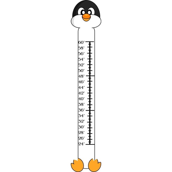 Design With Vinyl Artwork Penquin Growth Chart Mark Child's Hieght Wall Decal for Children - Cute Cartoon Physical Growth Back Of Door Themed Décor - Size: 9 In x 27 In