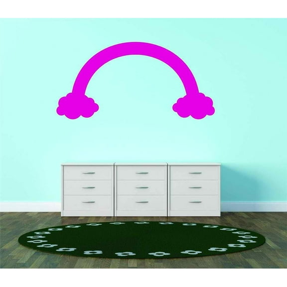 Design With Vinyl Artwork Pink Silhouette Rainbow Clouds Wall Decal for Children - Rain Sun Sunshine Cloud Rainbows Themed Décor - Size: 27 In x 36 In