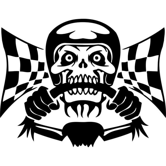 Design With Vinyl Artwork Skull Skeleton Driving Car With Helmet Wall Decal for Children - Crazy Art Work Funny Holiday Themed Décor - Size: 5 In x 8 In