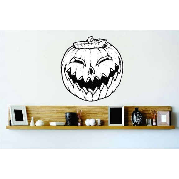 Design With Vinyl Artwork Smiling Pumpkin Lantern Holiday Carving Wall Decal for Children - Orange Round Plant Fruit, Stems Themed Decal - Size: 30 In x 30 In