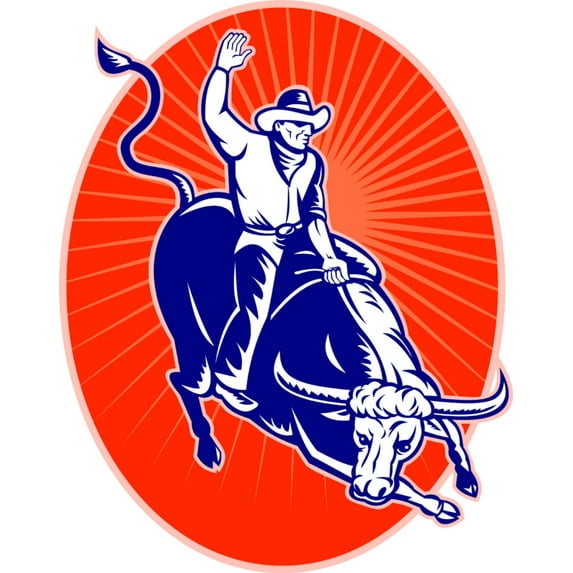Design With Vinyl Artwork animal Orange Circle Bull Rider In Rodeo Wall Decal for Boys - Riding Wild Bulls Roping Bucking Themed Décor - Size: 18 In x 36 In