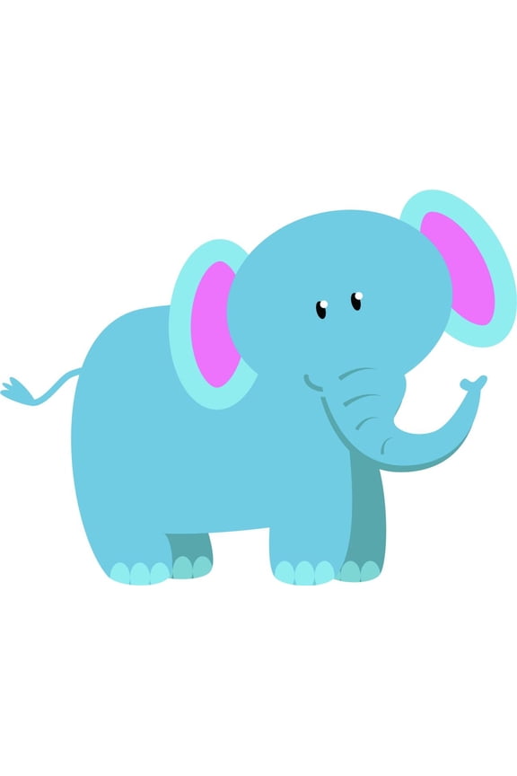 Artwork animal Teal Elephant Adorable Cute Cartoon Like Pink Ears Wall Decal for Girls - Baby Shower, Birthday Themed Decal - Size: 27 In x 27 In