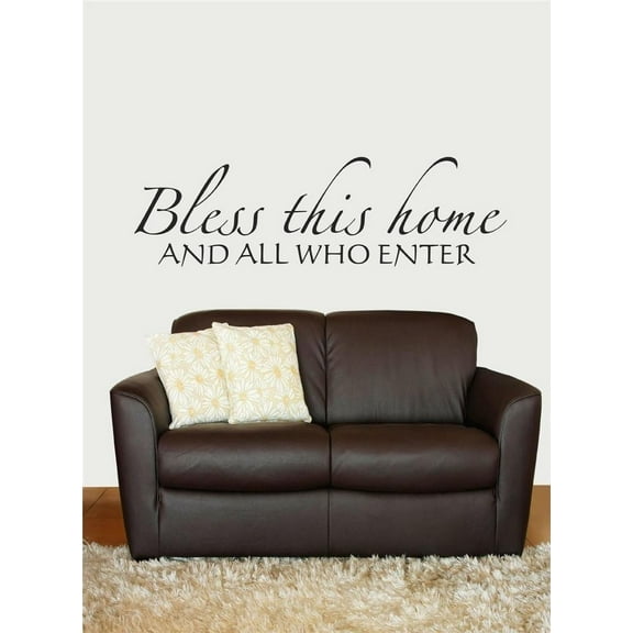 Design With Vinyl Bless This Home And All Who Enter Artwork Protected God's Blessings CHRISTIAN House Wall Decal for Family - Themed Wall Décor Size: 18 In x 36 In