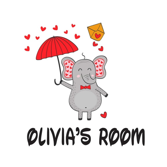 Design with Vinyl- Elephant Cartoon Peel and Stick Giant Wall Decals- Customised Name Cartoon Wall Stickers for Nursery, playroom, Classroom Decor -Size : 10" x 10".