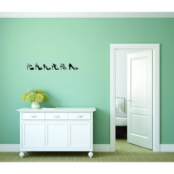 Design With Vinyl Home Wall Decals Shoe Border High Heel Stilettos Word Ladies Fashion Motivational Wall Decal for Boys Girls Bedroom - DIY and Removable - Size: 8 In x 32 In