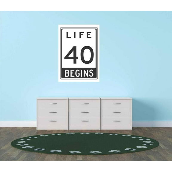 Design With Vinyl Life Begins 40 Street Artwork Aging Getter Times Ahead Future Bright Wall Decal for Family - New Beginging Themed Décor - Size: 7 In x 10 In