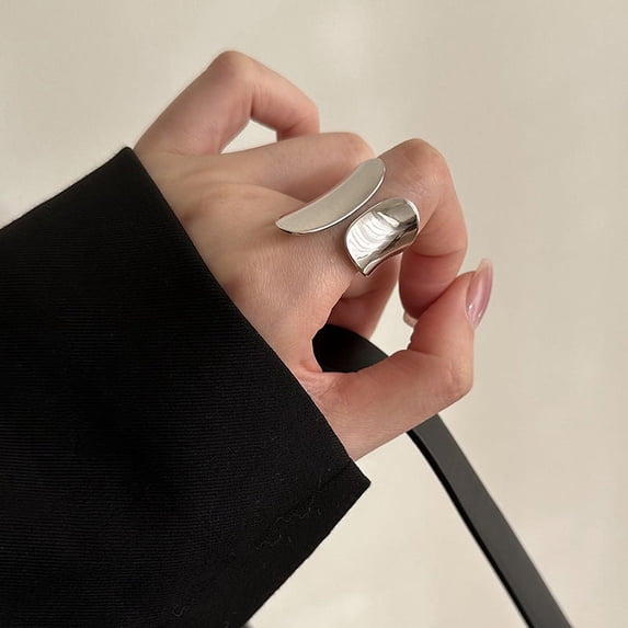 Adjustable Copper Ring Open Design Wide Glossy Geometrical Asymmetric Statement Ring For Women Fashion Jewelry