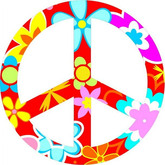 Design With Vinyl Artwork Colorful Peace Sign Nuclear Disarmament Wall Decal for Family - Tattoo Designs Happiness Hippie Themed Décor - Size: 12 In x 12 In