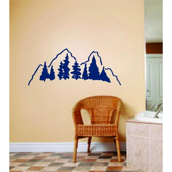 Design With Vinyl Artwork Mountain And Trees Wilderness Forest Mountains Scenic Amazing, Gorgeous Sights Wall Decal for Family - Themed Décor - Size: 11 In x 25 In